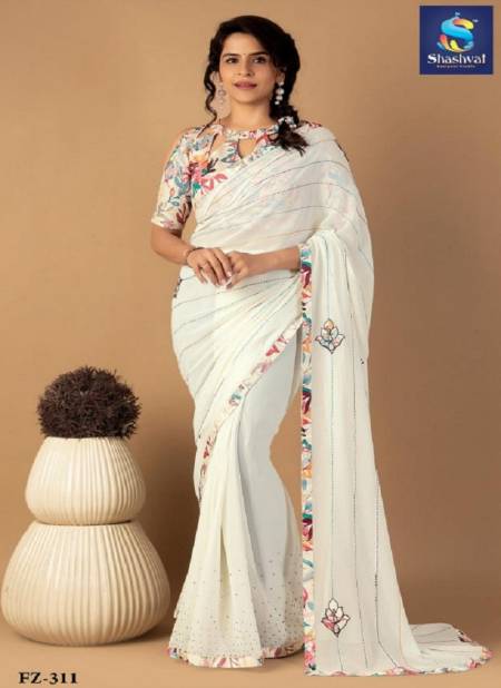 White Colour Feeza Vol 3 By Shashvat Digital Printed Designer Saree Wholesale Online 311