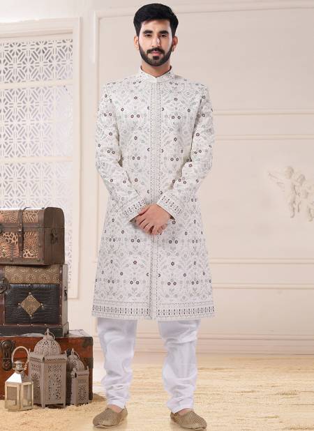White Colour Function Wear Mens Wholesale Sherwani Catalog 1758