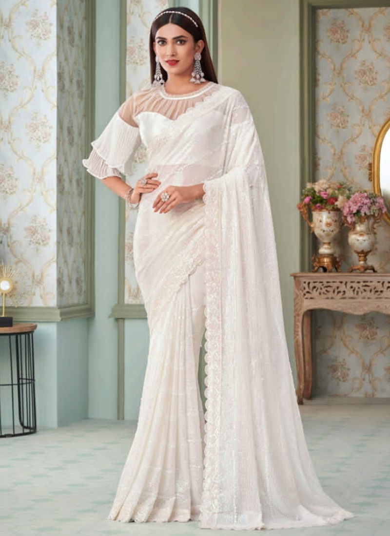 White Colour Inaara Vol 4 Anmol Wholesale Party Wear Sarees Catalog 2409