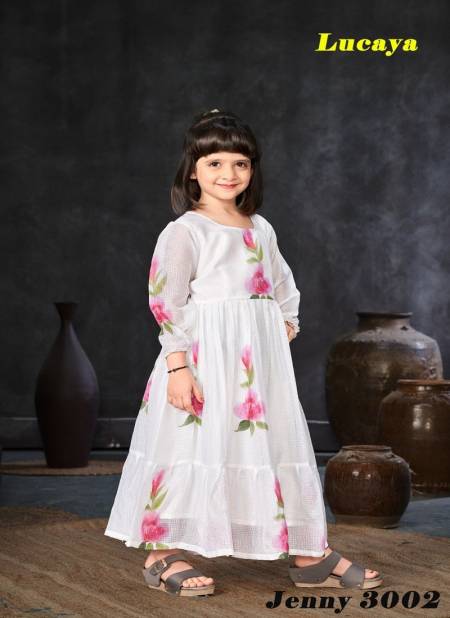 White Colour Jenny vol 3 By Lucaya 3001 To 3006 Kids Printed Girls Frock Wholesale Shop In Surat Jenny 3002