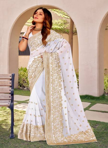 White Colour Jigyasa By Nari Fashion Wedding Saree Catalog 7112