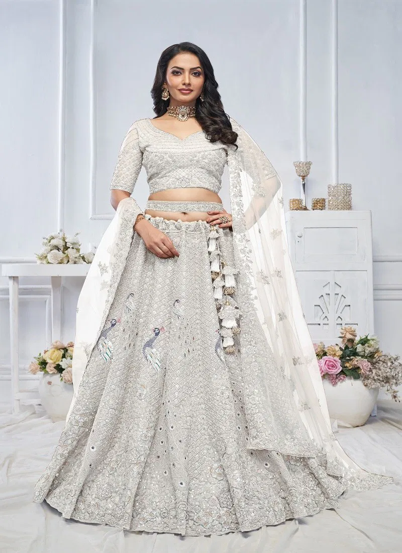 White Colour KF 01 To KF 22 By Kesar Fab Ocassion Wear Designer Lehenga Choli Exporters In India KF 01 White