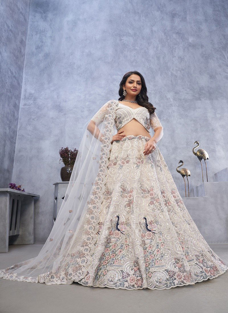 White Colour KF 22 To KF 415 By Kesar Fab Ocassion Wear Designer Lehenga Choli Wholesale Online KF 415