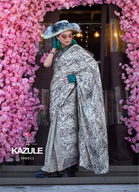 White Colour Kazule By Rajtex Printed Satin Crepe Saree Orders In India 396011