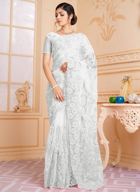 White Colour Luxurious Wholesale Designer Party Wear Saree Catalog 1562