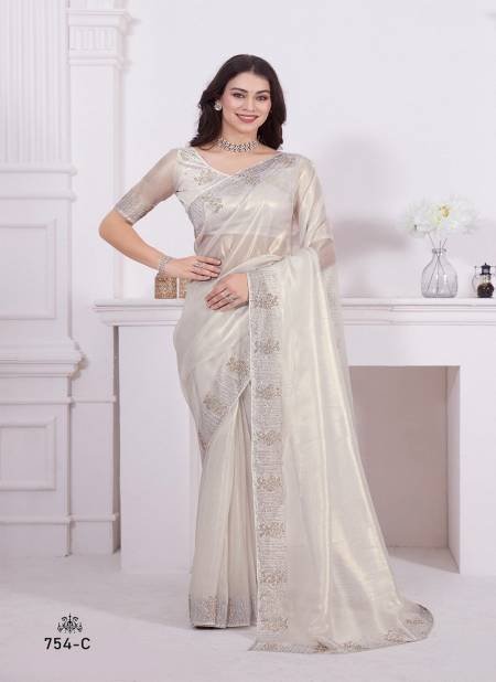 White Colour Mehek 754 A TO E Raina Net Party Wear Saree Wholesale Clothing Suppliers In India 754-C