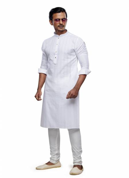 White Colour Mens Wear Soft Plain Art Silk Kurta Pajama Wholesale Online 2552