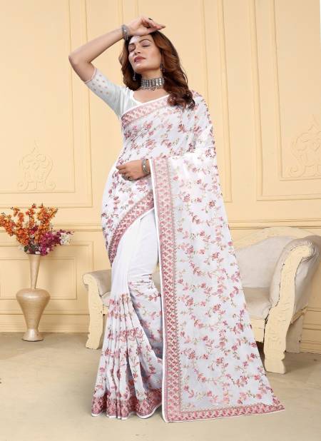 White Colour Mrunal By Utsavnari Designer Resham Embroidery Wear Saree Manufacturers 2242