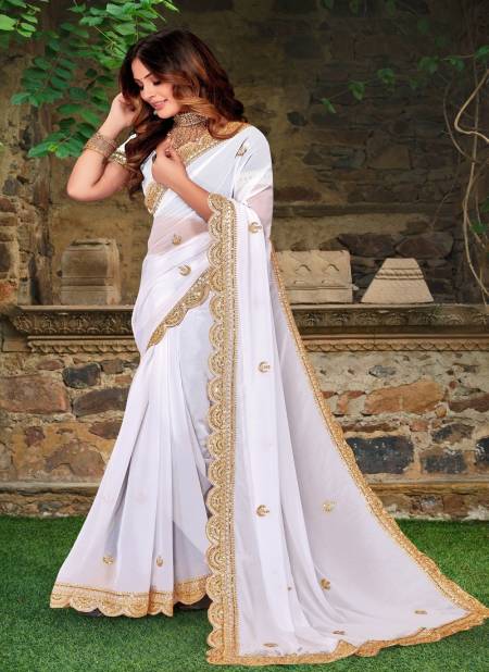White Colour Nari Fashion By Zeina Party Wear Saree Catalog 6992