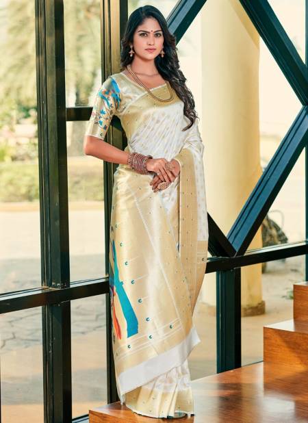 White Colour Naysha Paithani Rajpath Festive Wear Wholesale Silk Sarees Catalog 117002
