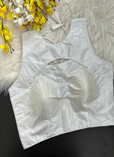 White Colour New Plain Designer Simar Silk Party Wear Blouse Catalog L