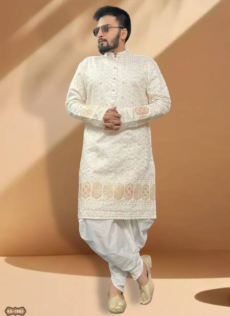 White Colour Occasion Wear Mens Kurta Pajama Catalog 1883