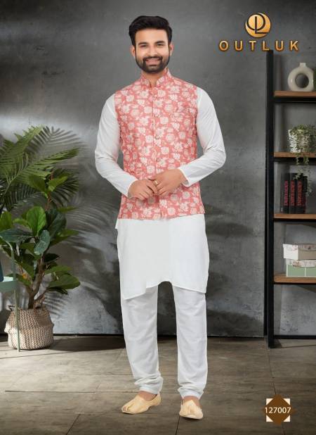 White Colour Outlook Vol 127 Wedding Mens Modi Jacket Kurta Pajama Wholesale Market In Surat 127007