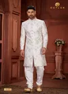 White Colour Outluk Wedding Collection Vol 13 Heavy Silk Mens Wear Sherwani Manufacturers 13007