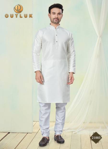 White Colour Outluk Wedding Collection Vol 21 Pure Silk Mens Wholesale Kurta Pajama Manufacturers 21003