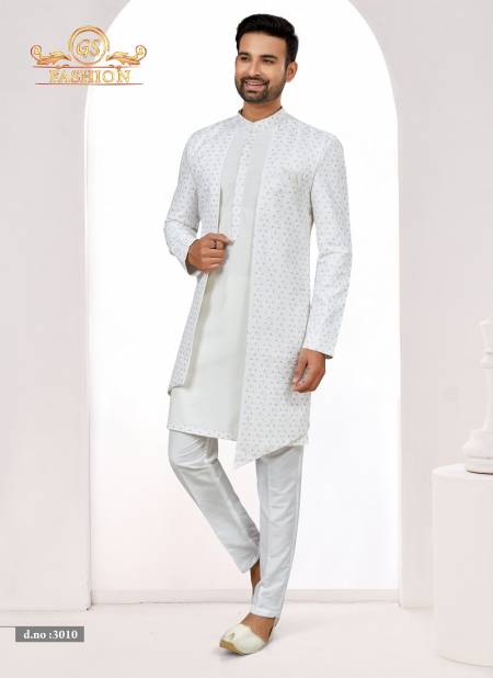 White Colour Party wear Indo Western Mens wear Catalog 3010