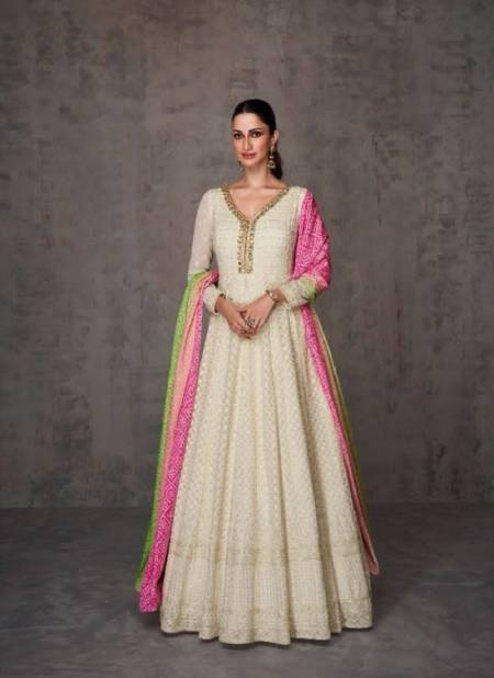 White Colour Qurbat By Sayuri Designer Georgette Gown With Dupatta Catalog 5371