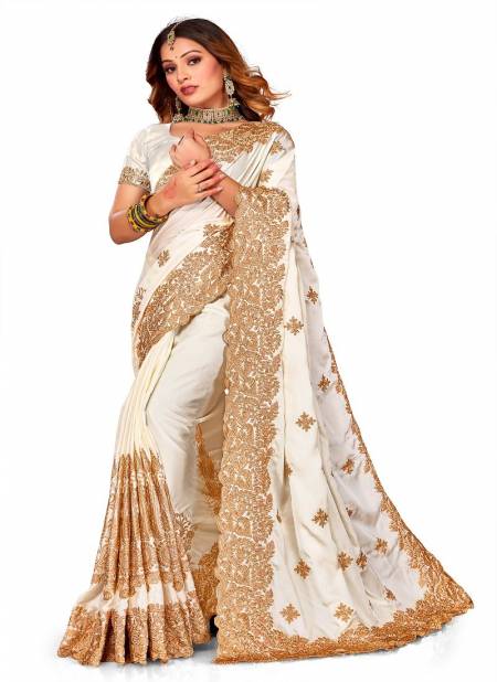 White Colour Raagsutra By Nari Fashion Satin Embroidery Saree Wholesale Shop In Surat 6925