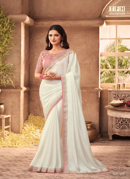 White Colour Sandalwood 9th Edition By Tfh Burberry Silk Designer Saree Catalog SW 914 Catalog