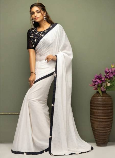 White Colour Sanvi 2 By Shashvat Fancy Georgette Party Wear Saree Wholesale Clothing Suppliers In India SV-211