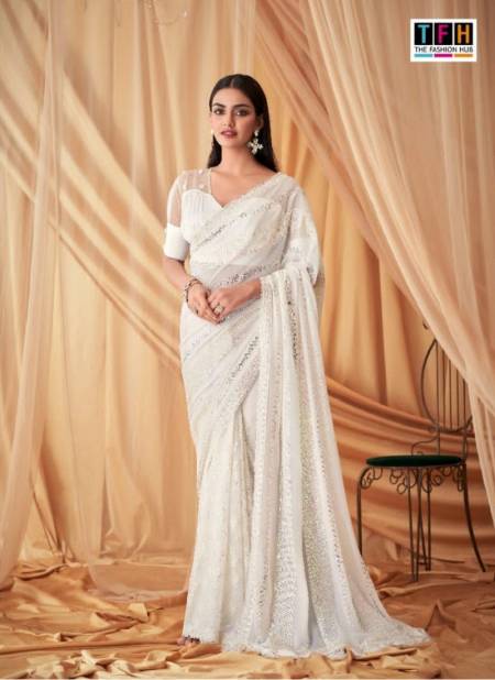 White Colour Sparkle 4 TFH New Latest Georgette Designer Party Wear Saree Suppliers In India SPA-7614