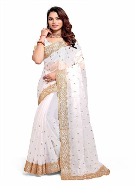 White Colour Stree By Nari Fashion Jimmy Choo Silk  Saree Suppliers In India 7822