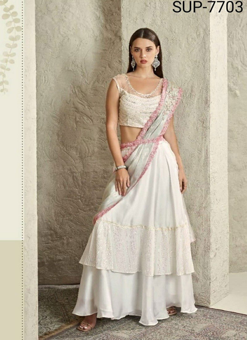 White Colour Super Star 2 By TFH Fancy Party Wear Designer Saree Exporters In India SUP-7703