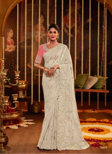 White Colour Suvarna By Sulakshmi Wedding Saree Catalog 7608 A