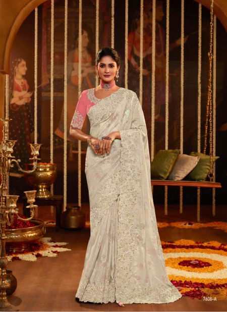 White Colour Suvarna By Sulakshmi Wedding Saree Catalog 7608 A Catalog