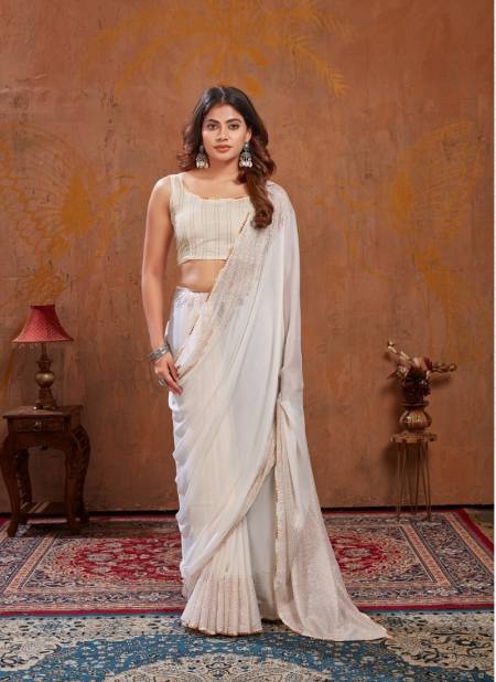 White Colour Triva By Dhaga Moss Stich Foil Daily Wear Saree Orders In India 1007