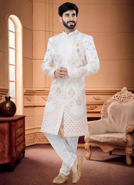White Colour Wedding Wear Wholesale Indo Western Catalog 1630