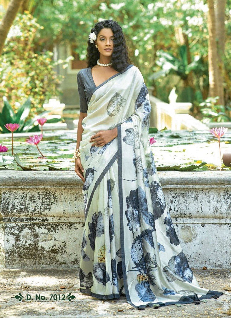 White Colour Zuleyka By Bhumi Paper Silk Daily Wear Saree Exportes In India 7012