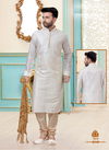White Dupion Silk Readymade Mens Kurta Payjama 1814