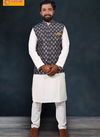 White Kurta with Black Modi Jacket 12005