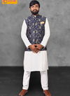 White Kurta with Blue Designer Modi Jacket 12007