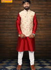 White Kurta with Cream Designer Modi Jacket 12015