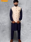 White Kurta with Golden Modi Jacket 12018