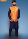 White Kurta with Orange Designer Modi Jacket 12013