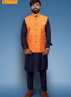 White Kurta with Orange Modi Jacket 12012