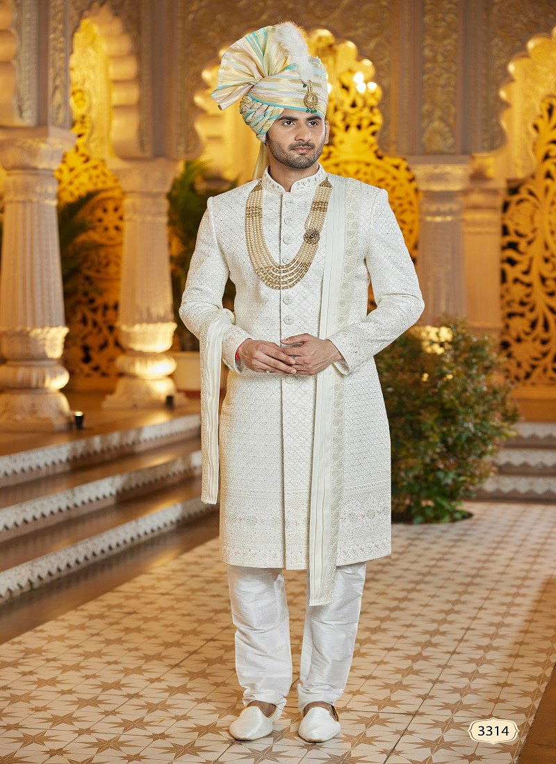 White Multi Colour 1660 Function Wear Mens Sherwani Surat Orders In India 3314