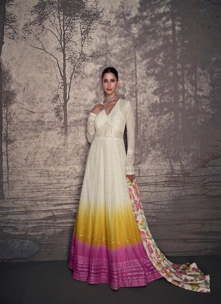 White Multi Colour Bahaar By Sayuri Designer Georgette Readymade Suits Orders In India 5606