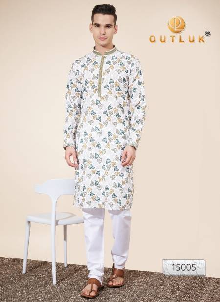 White Multi Colour Outluk Wedding Collection Vol 15 Lakhnowi Cotton Mens Kurta Pajama Orders In India 15005