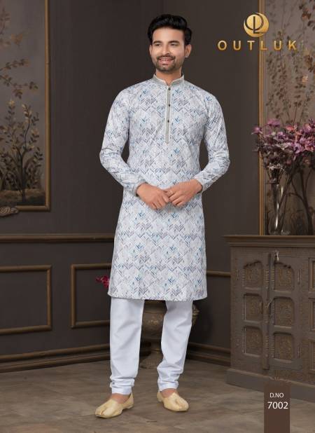 White Multi Colour Outluk Wedding Collection Vol 7 Pintex Lucknowi Kurta Pajama Manufacturers 7002
