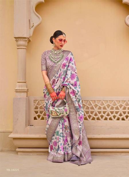 White Multi Colour Pushpavatika By Trirath Floral P V Silk Printed Saree Wholesale Shop In Surat TR-10225