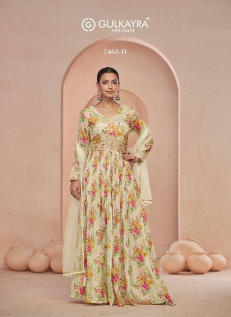 White Multi Colour Sajni By Gulkayra Fancy Printed Wedding Wear Readymade Suits Suppliers In India 7468 D