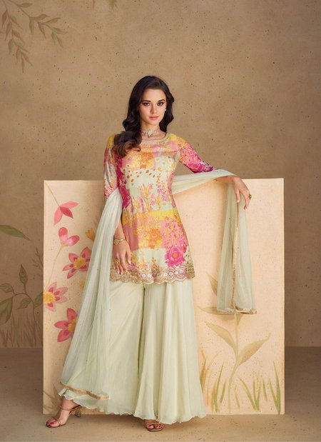 White Multi Colour Sangam By Sayuri Chinon Silk Sharara Readymade Suits Wholesale Shop In Surat 5539