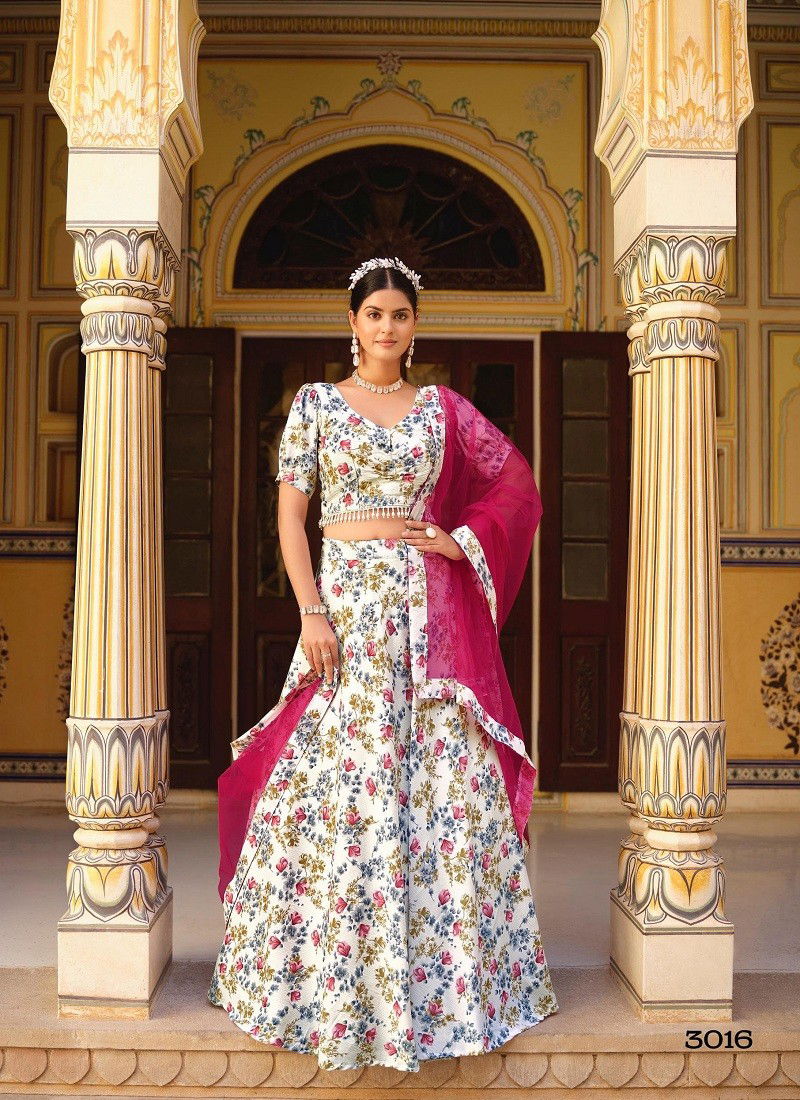 White Multi Colour Titlee 2 By Senhora Crushed Silk Floral Printed fancy Lehenga Choli Wholesale Online 3016