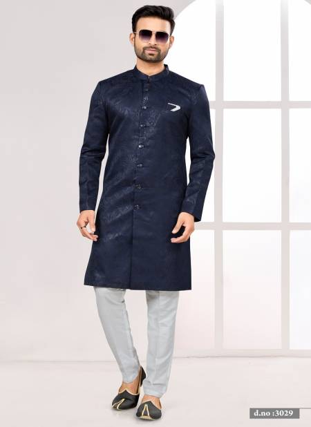 White Navy Blue Colour Party wear Exclusive Indo Western Mens wear Catalog 3029