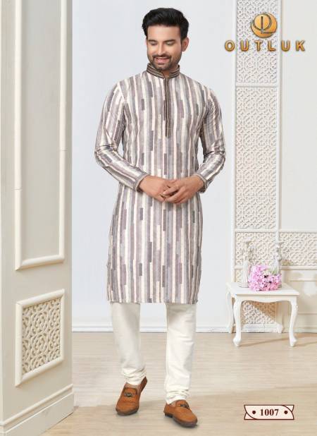 White Outluk Wedding Collection 1 Cotton Mens Wear Kurta Pajama Catalog 1007