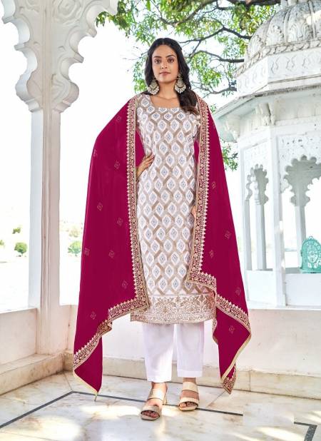 White Pink Colour Dherya Vol 42 By Rahi Embroidery Blooming Vichitra Salwar Kameez Wholesale Online 282 D